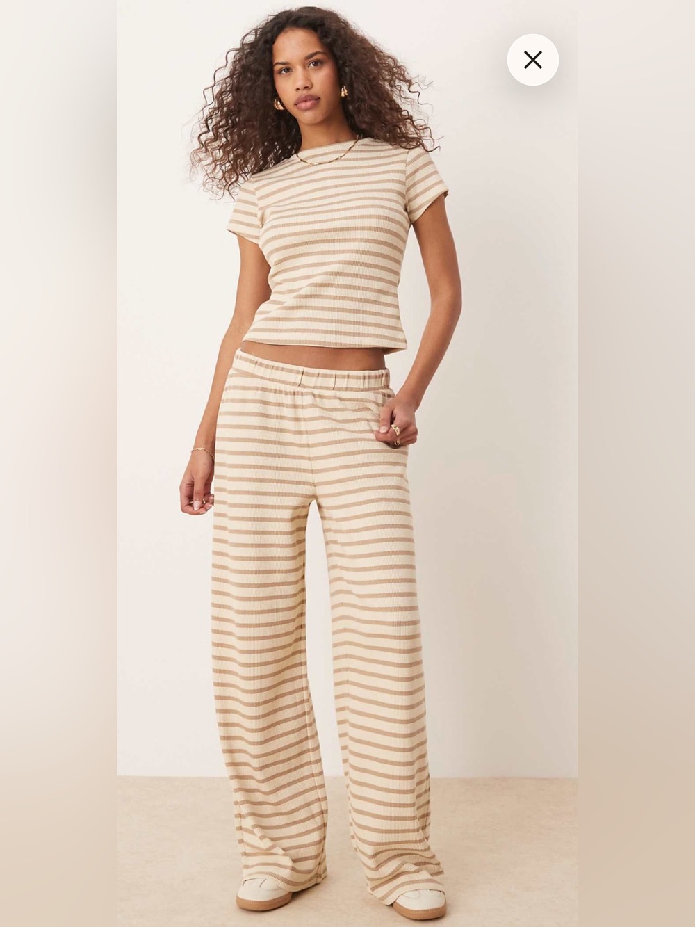 ASOS Design waffle knit set in neutral stripe